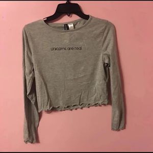 H&M long sleeve unicorn crop top